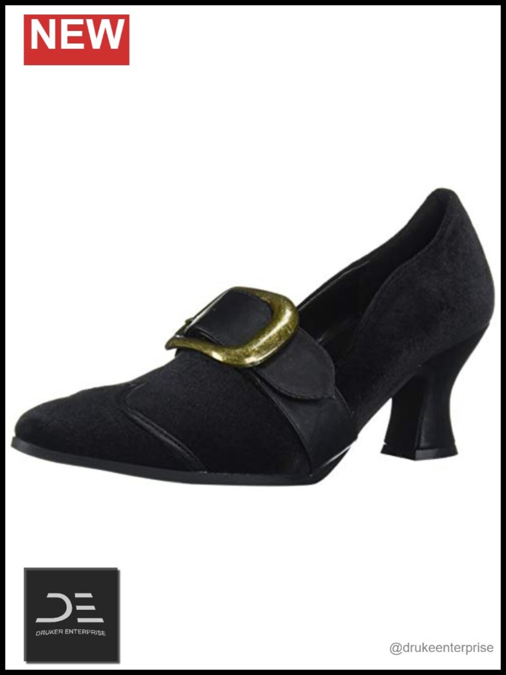 Women's Velvet Witch Pump Shoes with Block Heel